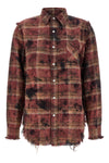 used-effect check print peach cotton shirt