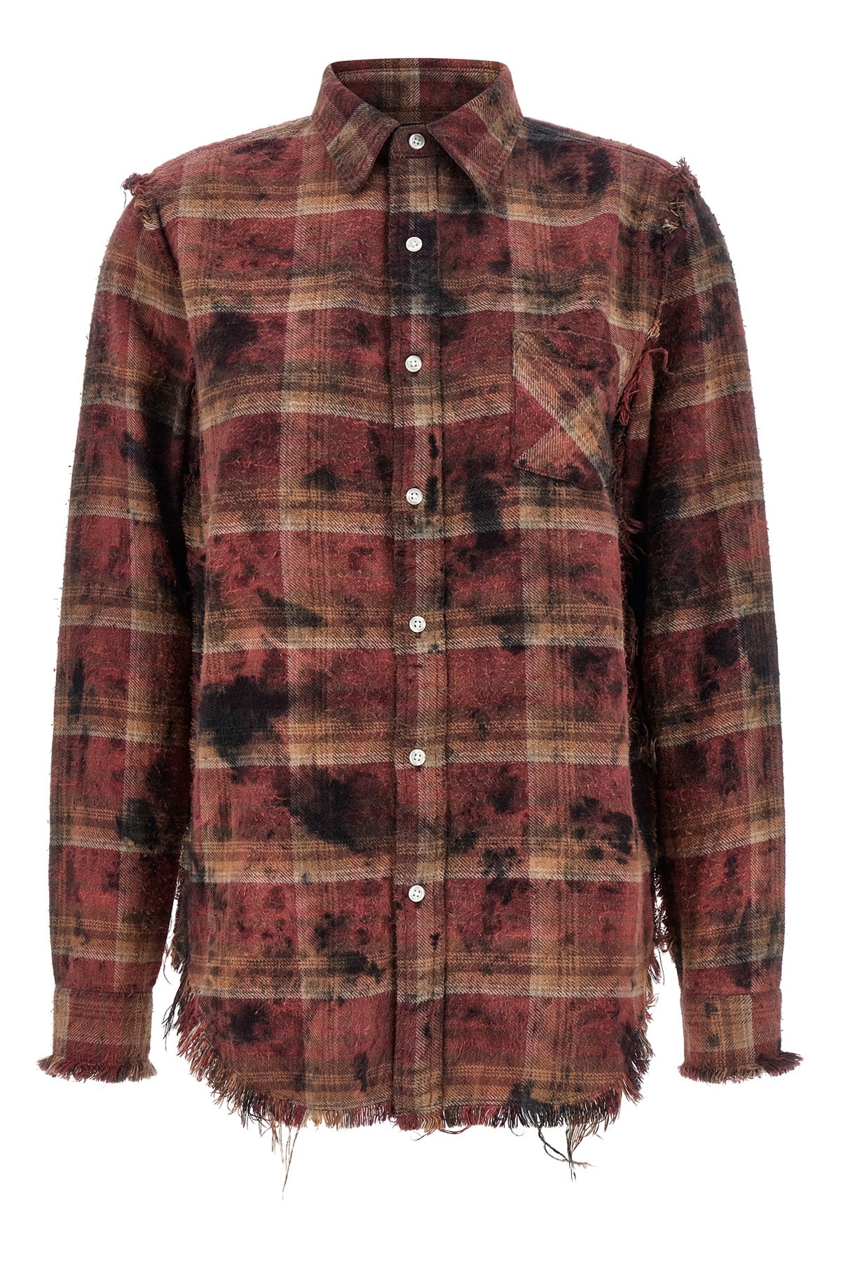 used-effect check print peach cotton shirt