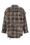 used-effect check print peach cotton shirt