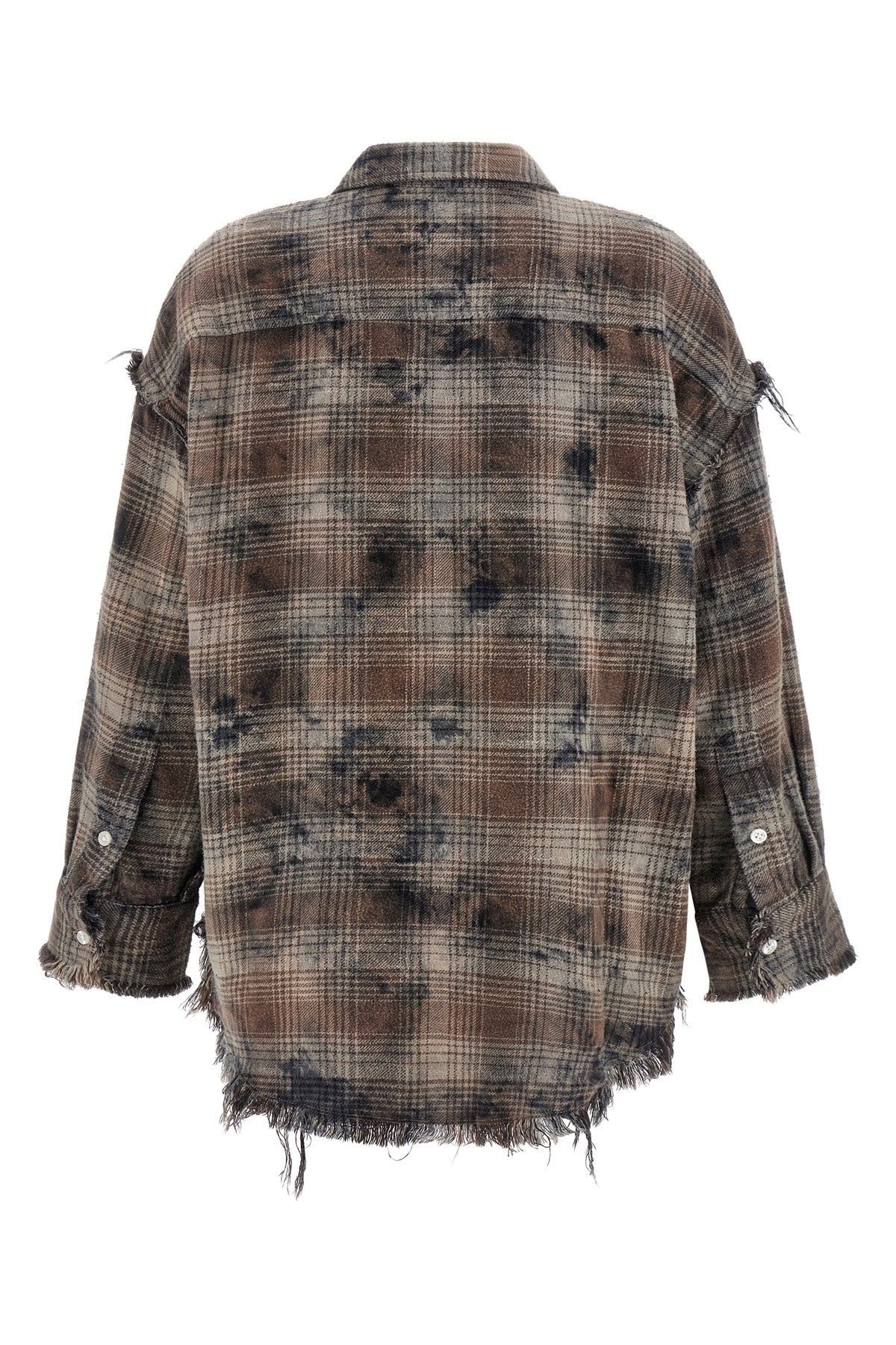 used-effect check print peach cotton shirt