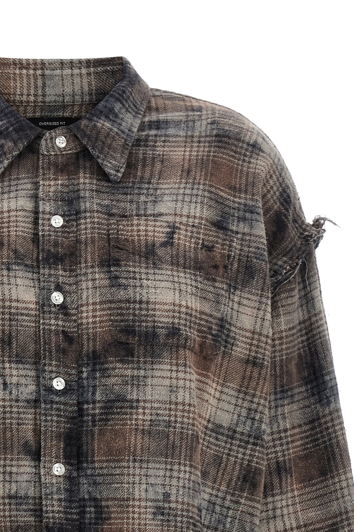used-effect check print peach cotton shirt