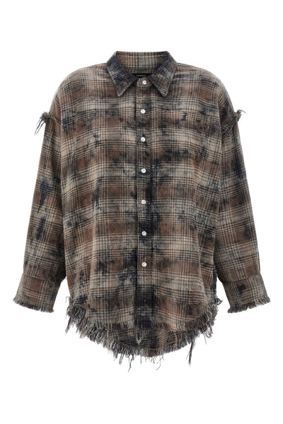 used-effect check print peach cotton shirt