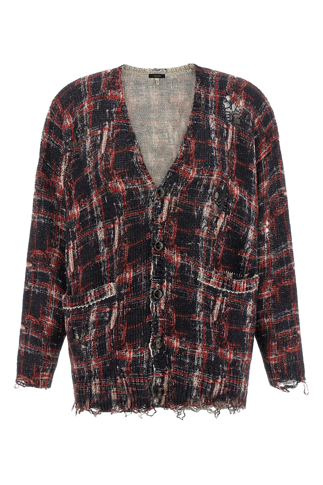 R13 XXS cardigan in linen and cotton blend check pattern used effect