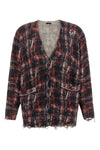 cardigan in linen and cotton blend check pattern used effect