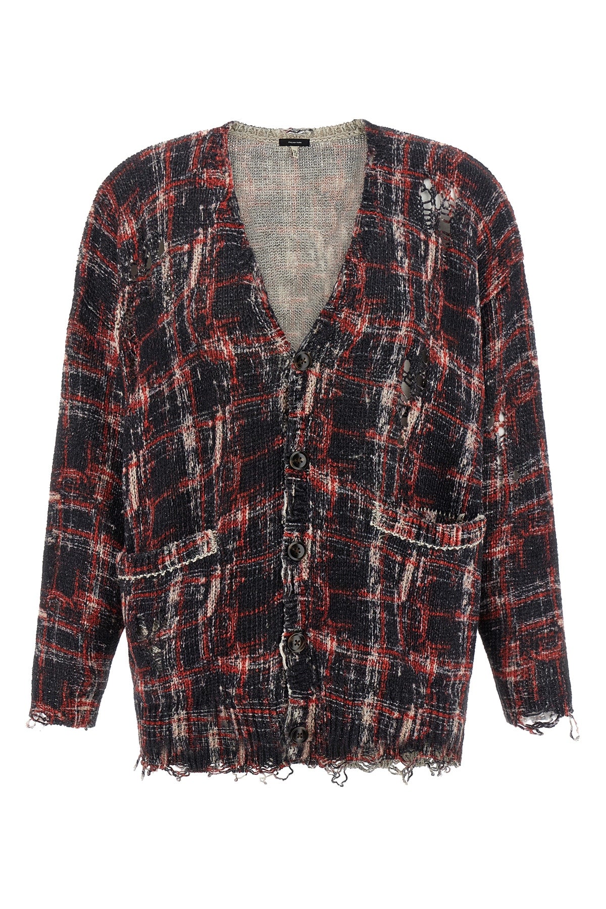 cardigan in linen and cotton blend check pattern used effect