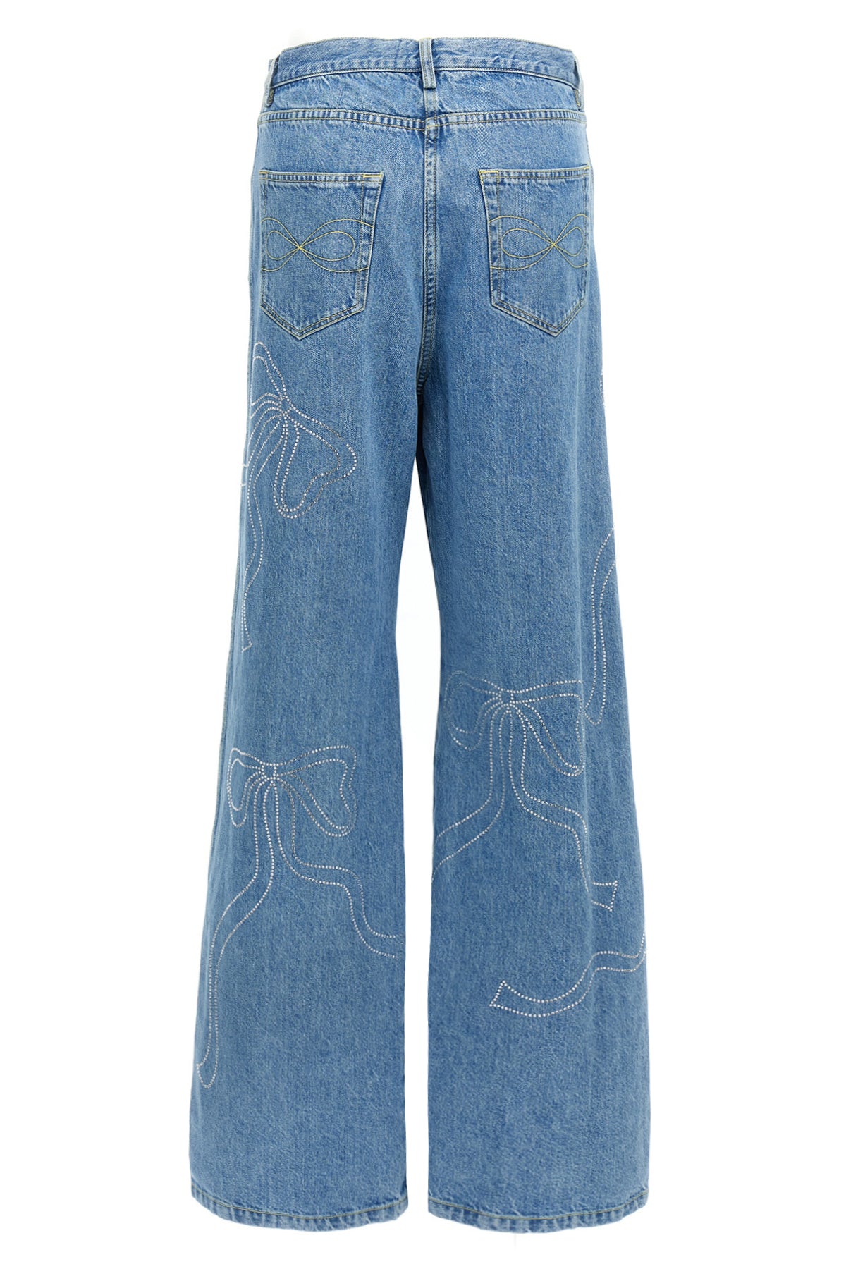 crystal ribbon hot fix cotton denim jeans embellished