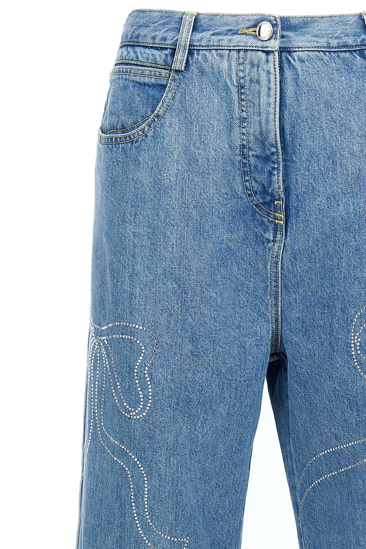 crystal ribbon hot fix cotton denim jeans embellished