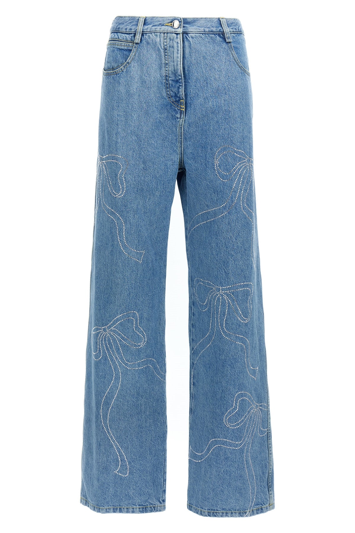 crystal ribbon hot fix cotton denim jeans embellished