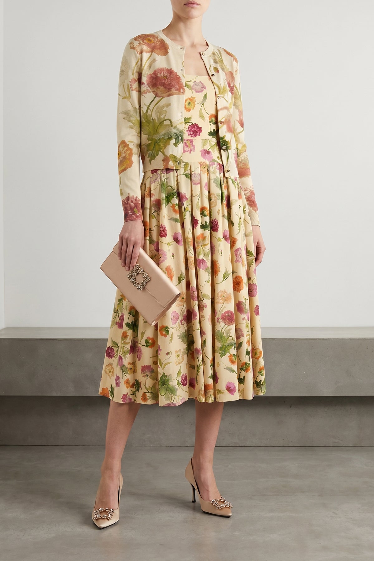 floral patterned cotton poplin midi dress