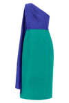 color block one-shoulder sheath dress in silk
