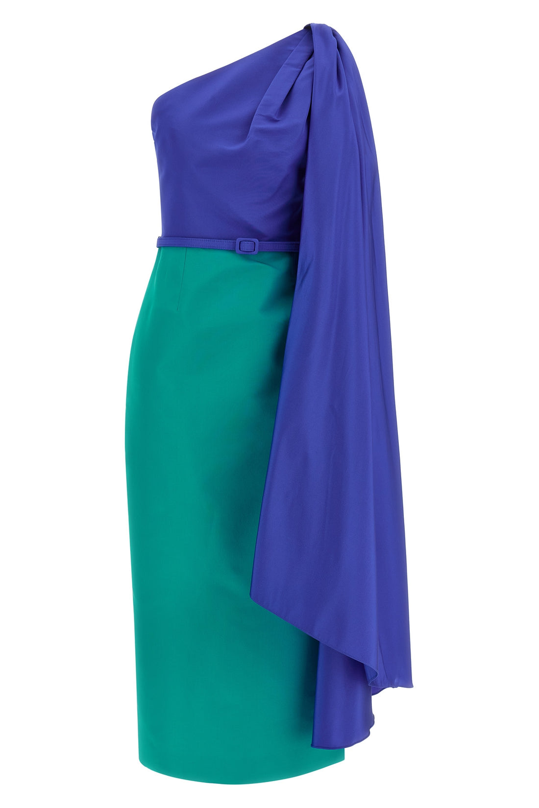 CAROLINA HERRERA 2 color block one-shoulder sheath dress in silk