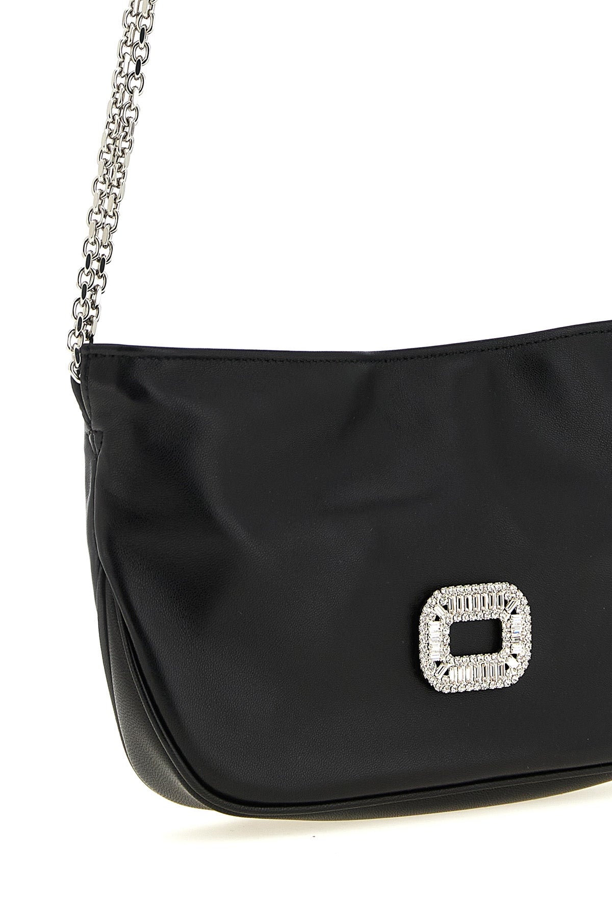 the roger vivier pilgrim micro clutch bag in soft black lambskin stands out fo