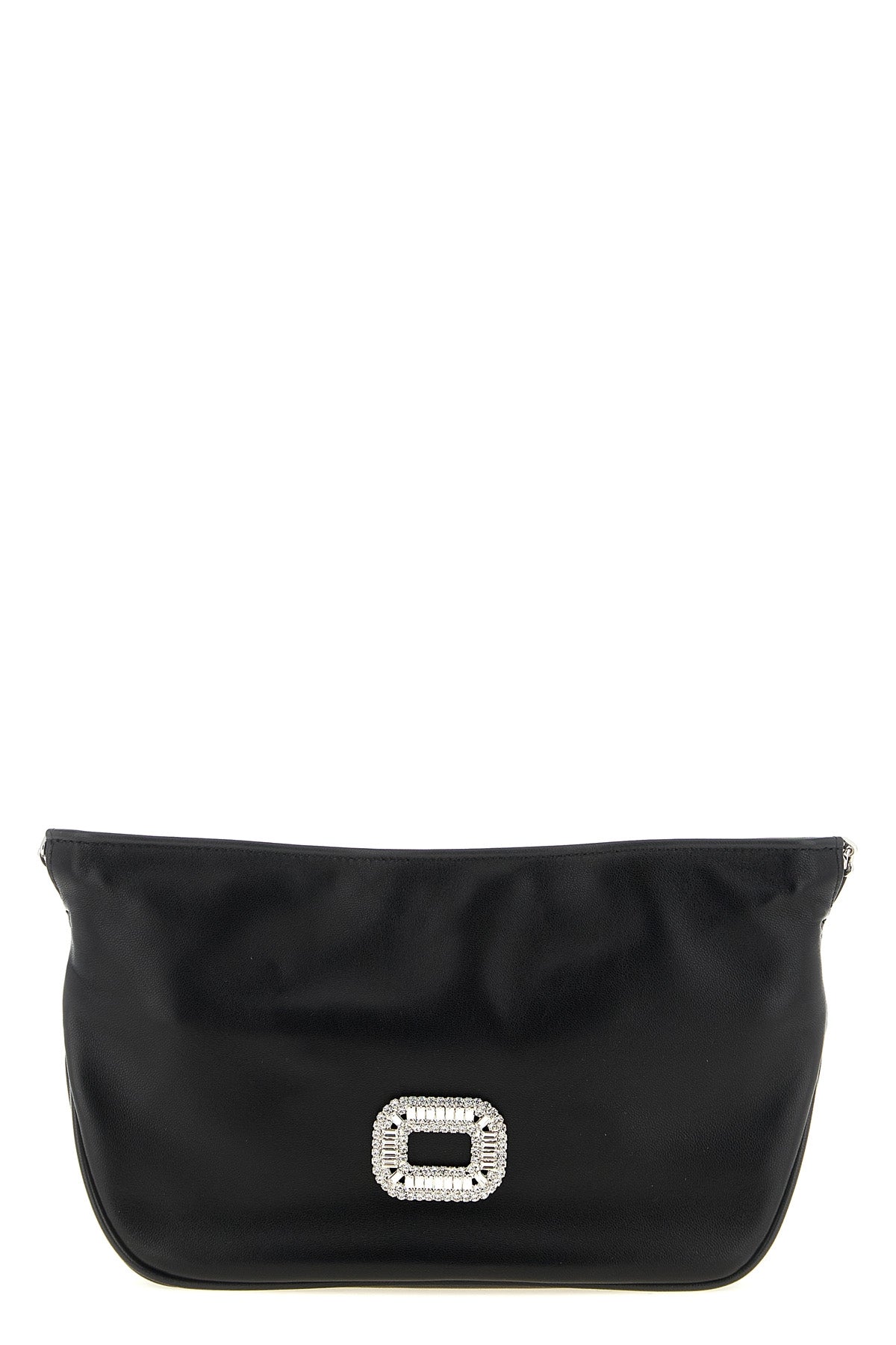 the roger vivier pilgrim micro clutch bag in soft black lambskin stands out fo