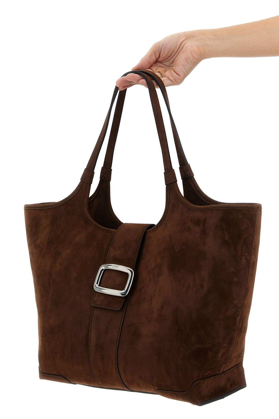 ROGER VIVIER OS viv choc midi suede shopping bag