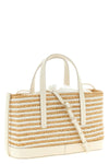 small viv skate shopping bag in woven raffia and striped grosgrain pattern