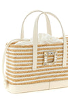 small viv skate shopping bag in woven raffia and striped grosgrain pattern