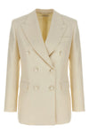 flavia double-breasted blazer in silk and linen wool blend