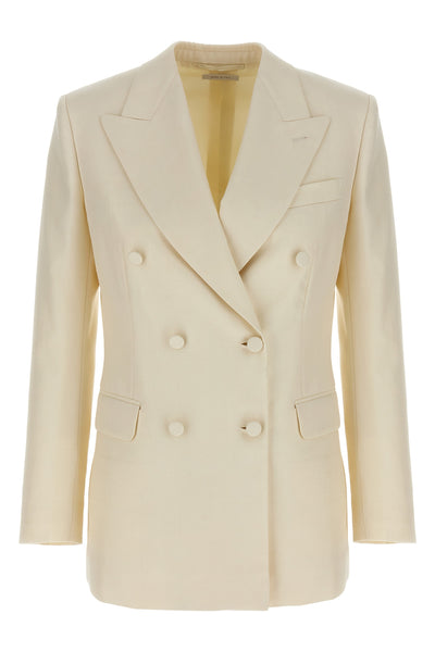 flavia double-breasted blazer in silk and linen wool blend