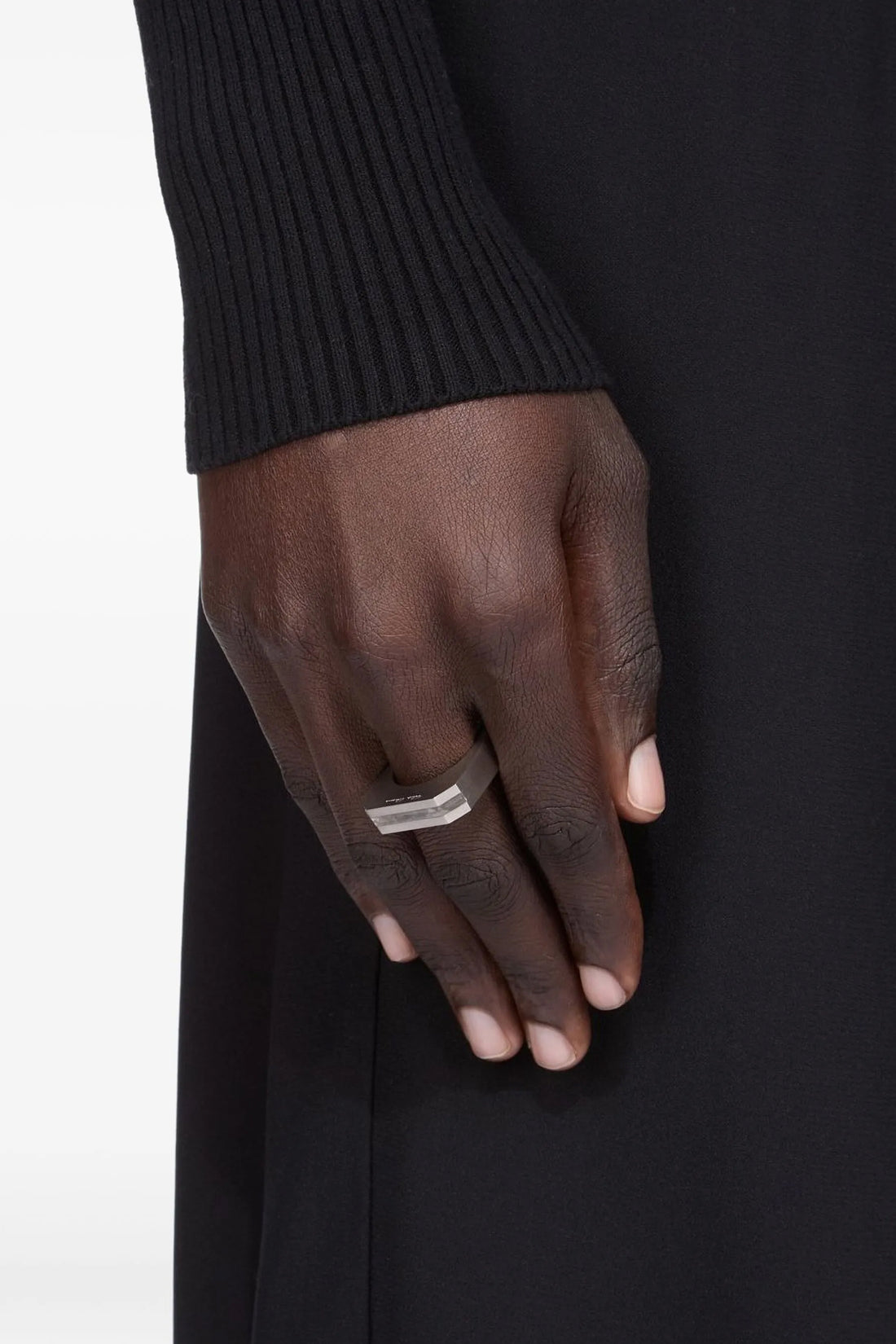 RICK OWENS 54 crystal hollywood ring in galvanized palladium brass