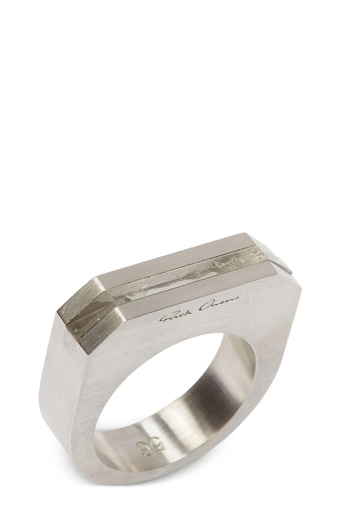 RICK OWENS 54 crystal hollywood ring in galvanized palladium brass