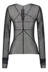 temple top semi-transparent stretch nylon tulle sweater