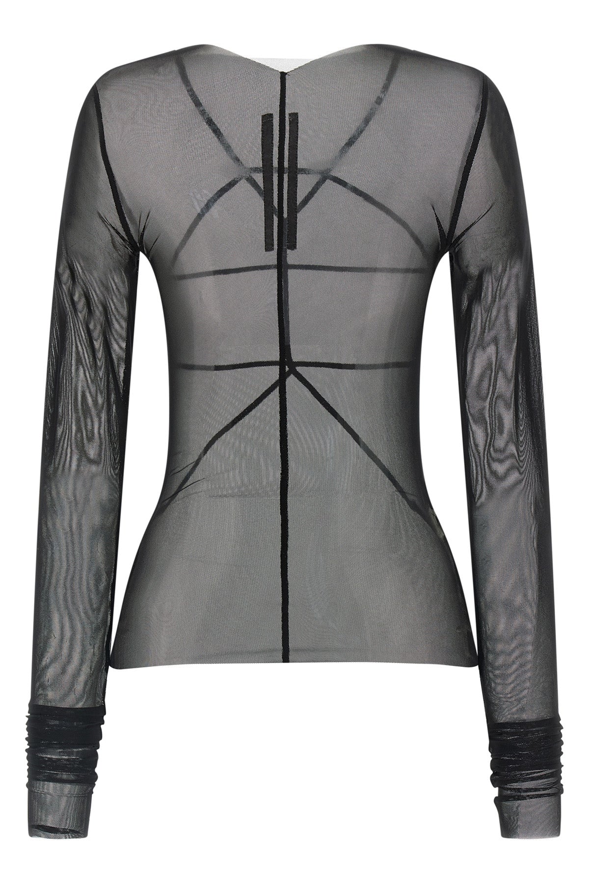 temple top semi-transparent stretch nylon tulle sweater