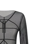 temple top semi-transparent stretch nylon tulle sweater
