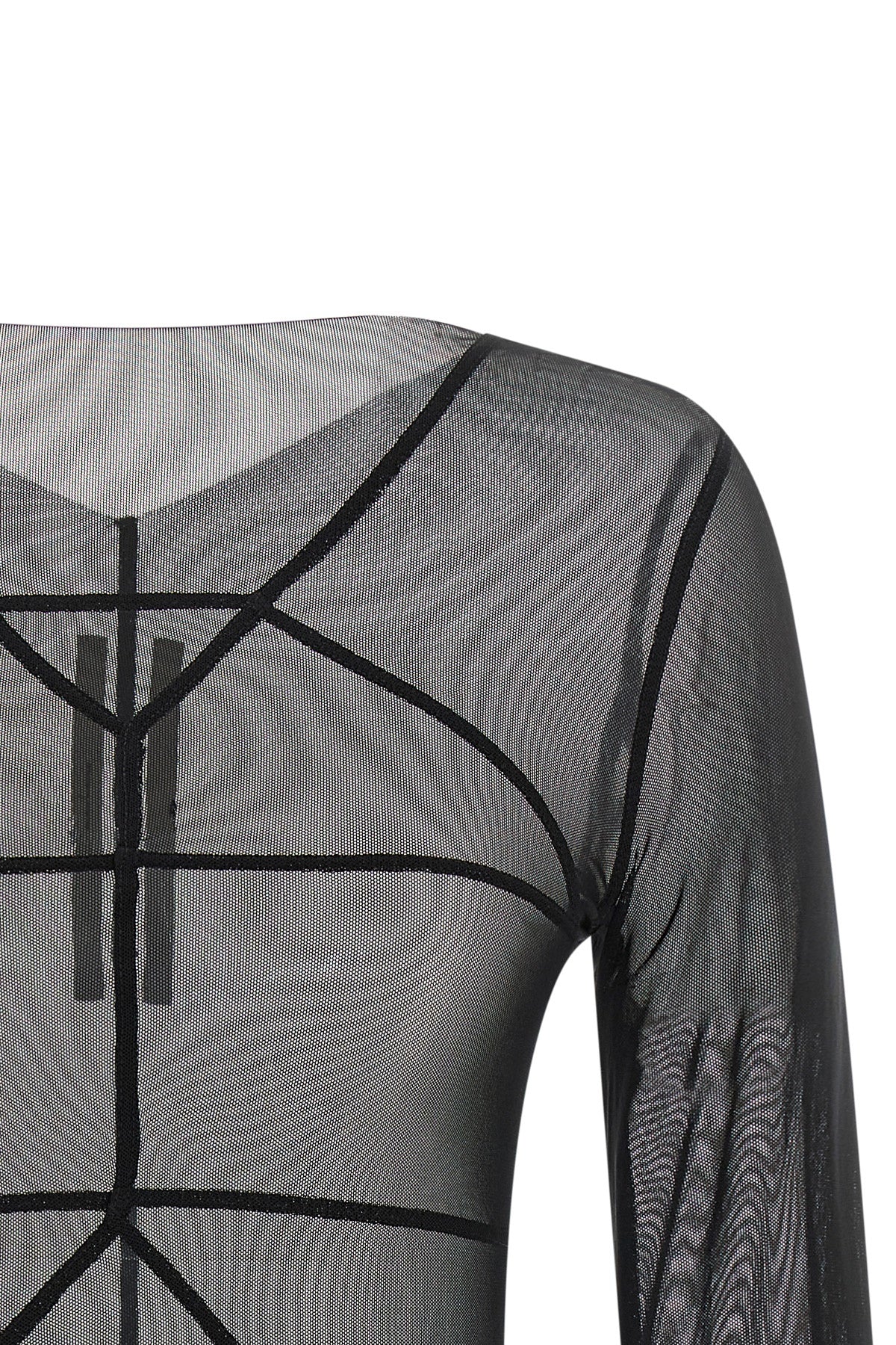 temple top semi-transparent stretch nylon tulle sweater