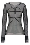 temple top semi-transparent stretch nylon tulle sweater