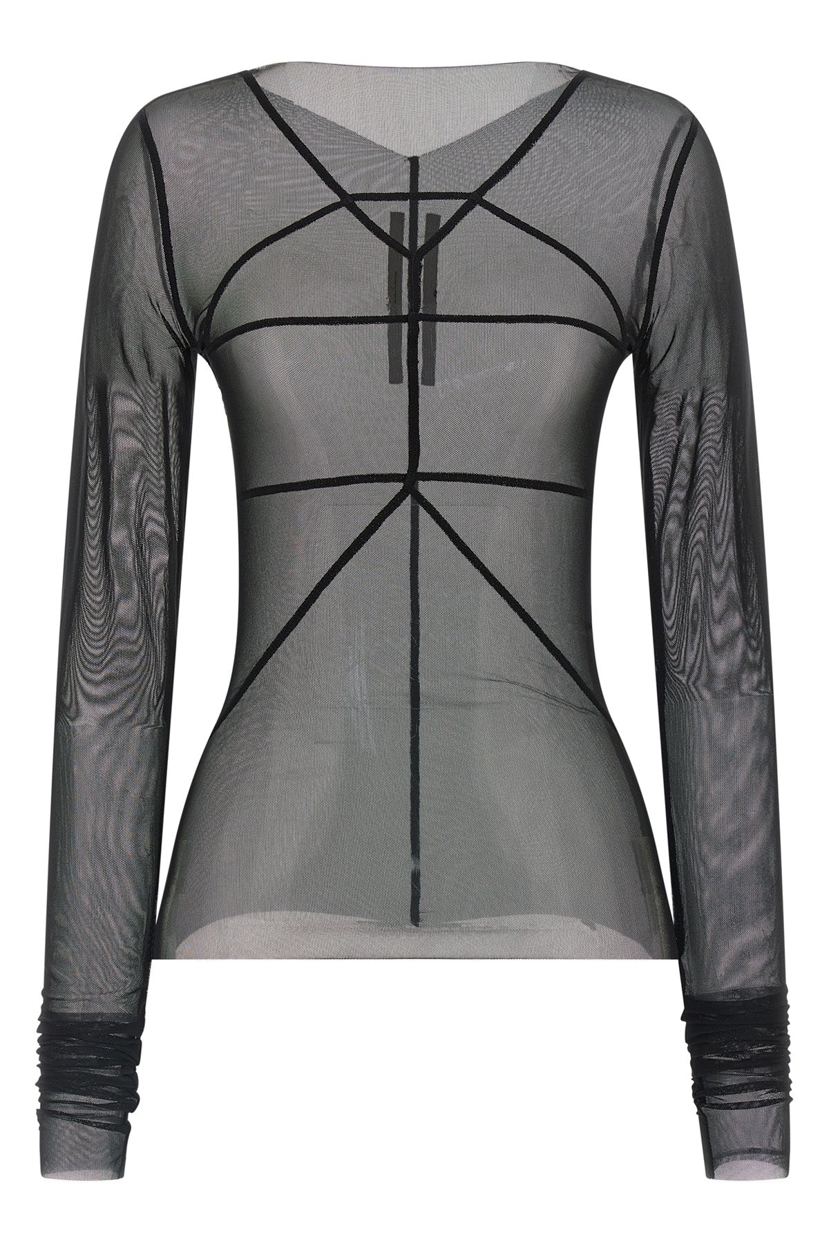 temple top semi-transparent stretch nylon tulle sweater