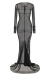 extra long temple dress in semi-transparent stretch nylon tulle