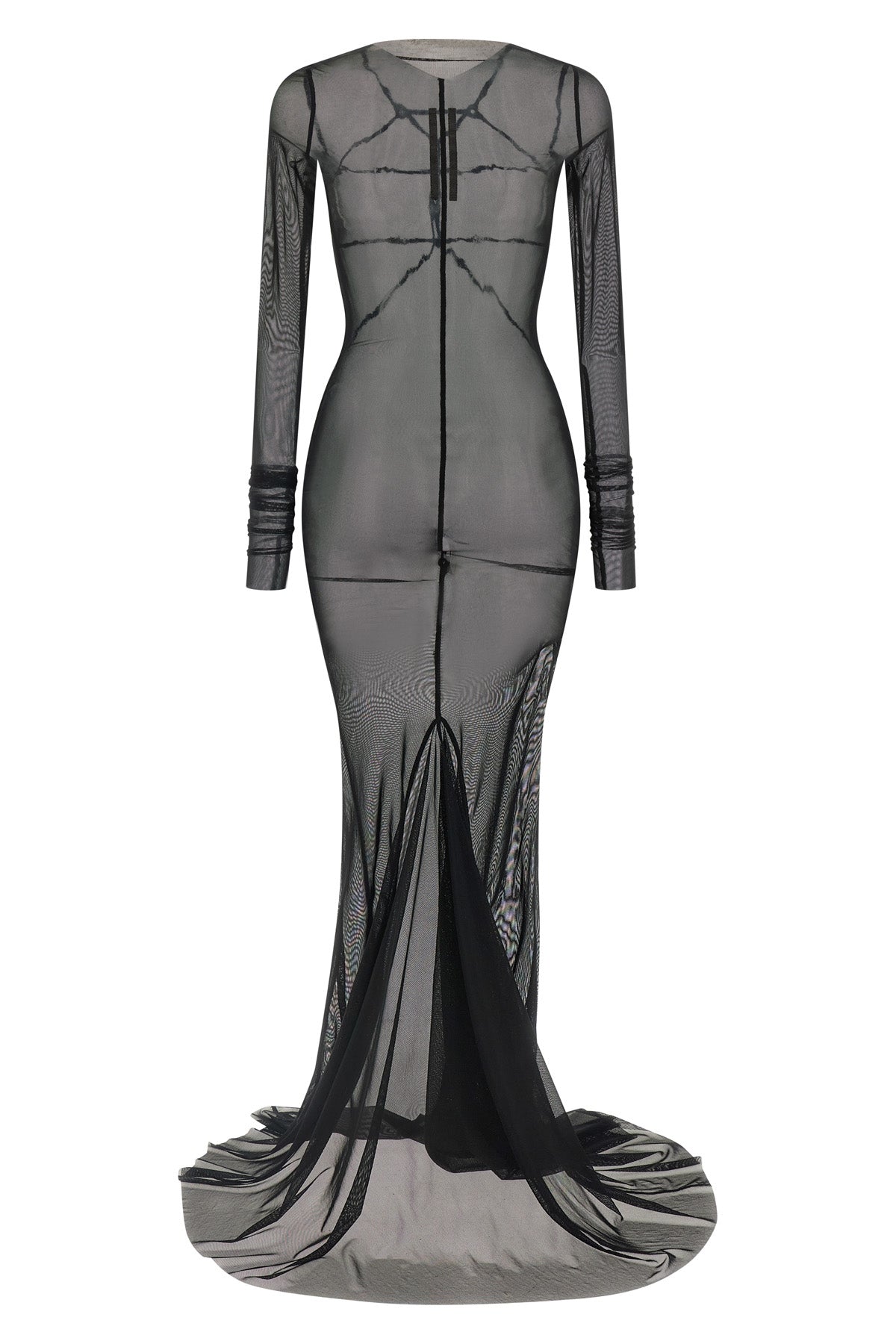 extra long temple dress in semi-transparent stretch nylon tulle