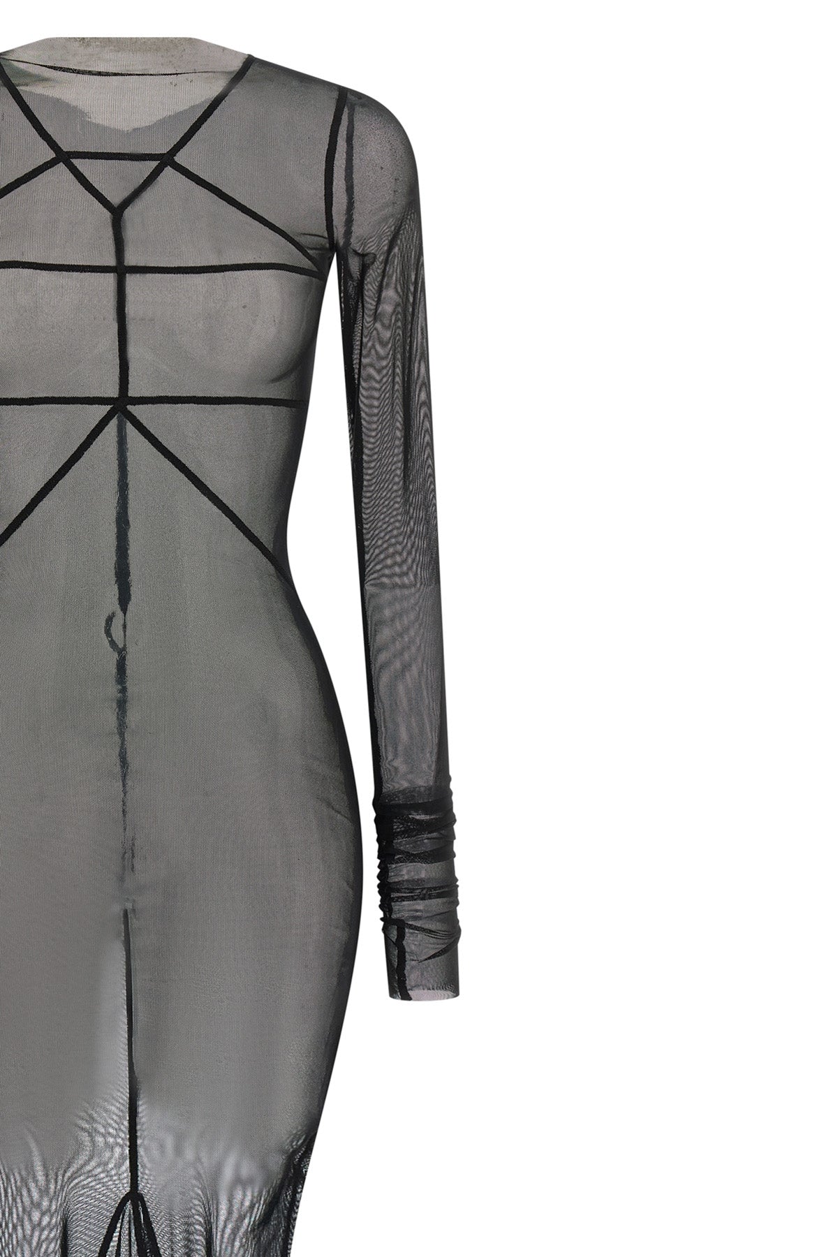 extra long temple dress in semi-transparent stretch nylon tulle
