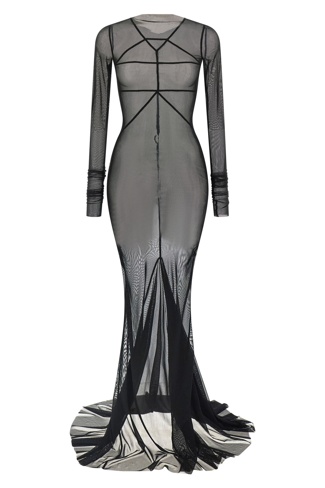 RICK OWENS 40 extra long temple dress in semi-transparent stretch nylon tulle