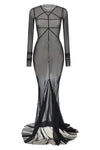 extra long temple dress in semi-transparent stretch nylon tulle