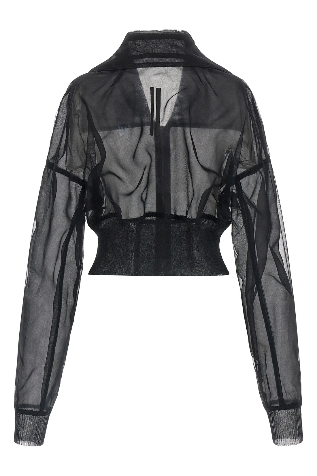 RICK OWENS 42 dracucollar cropped bomber jacket in semi-transparent doubled tulle