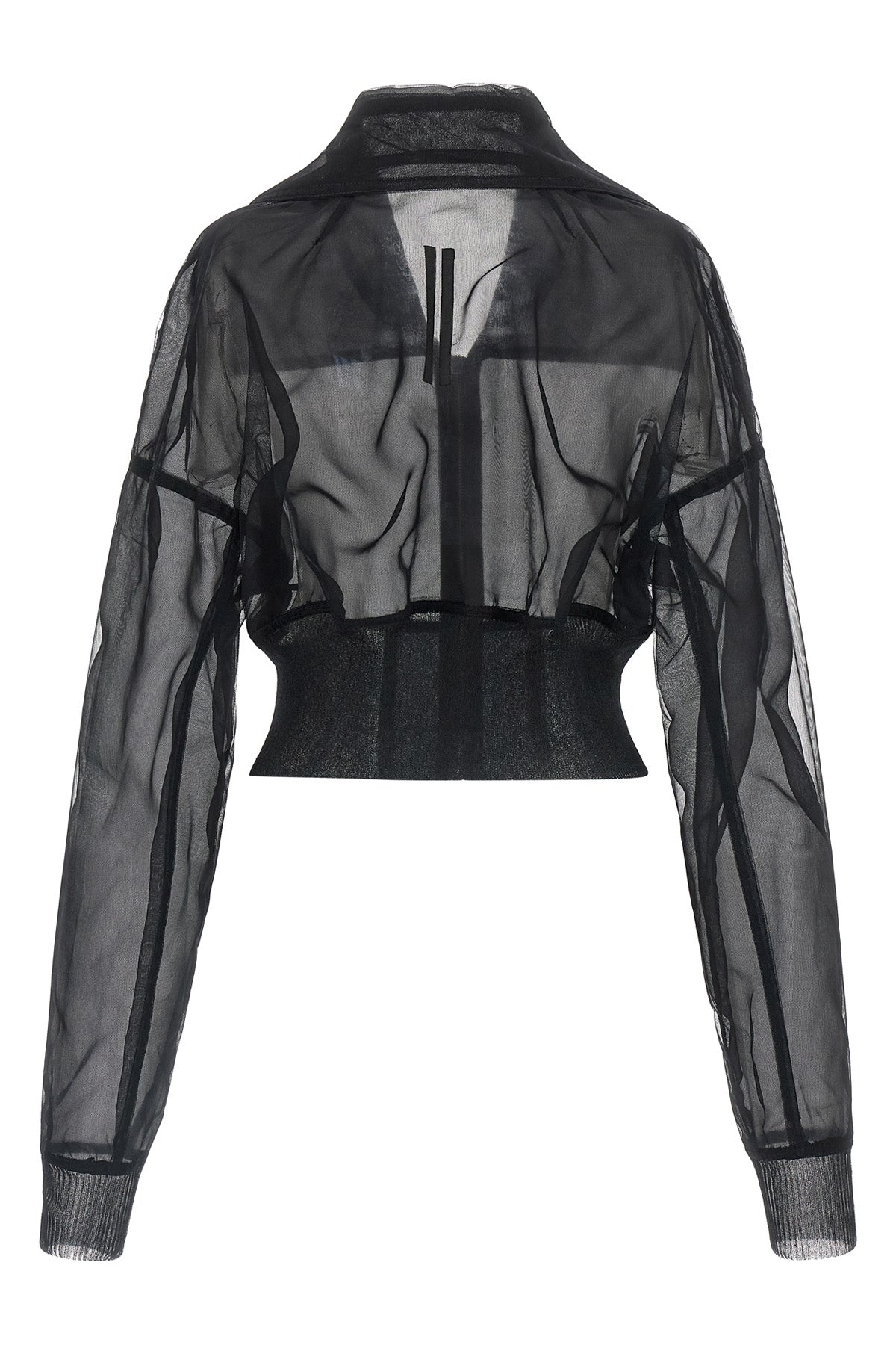 dracucollar cropped bomber jacket in semi-transparent doubled tulle