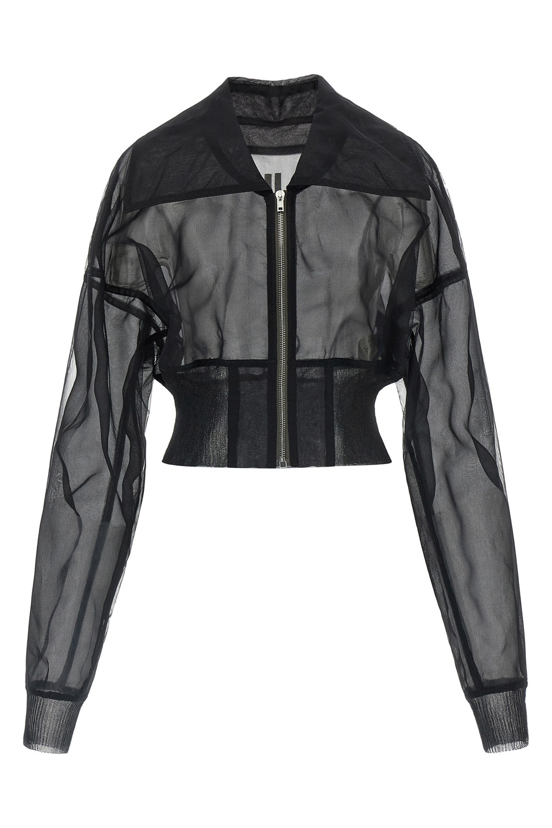 RICK OWENS 42 dracucollar cropped bomber jacket in semi-transparent doubled tulle