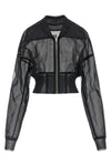dracucollar cropped bomber jacket in semi-transparent doubled tulle