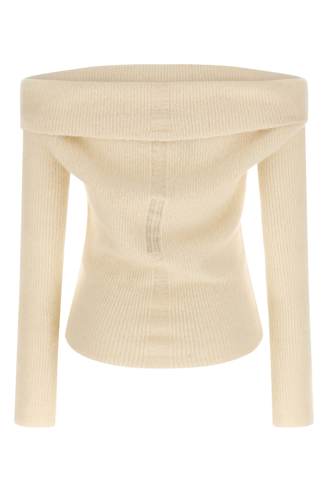 RICK OWENS M ls cowl ribbed wool sweater off-the-shoulder style