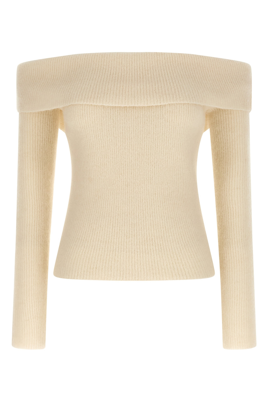 RICK OWENS M ls cowl ribbed wool sweater off-the-shoulder style