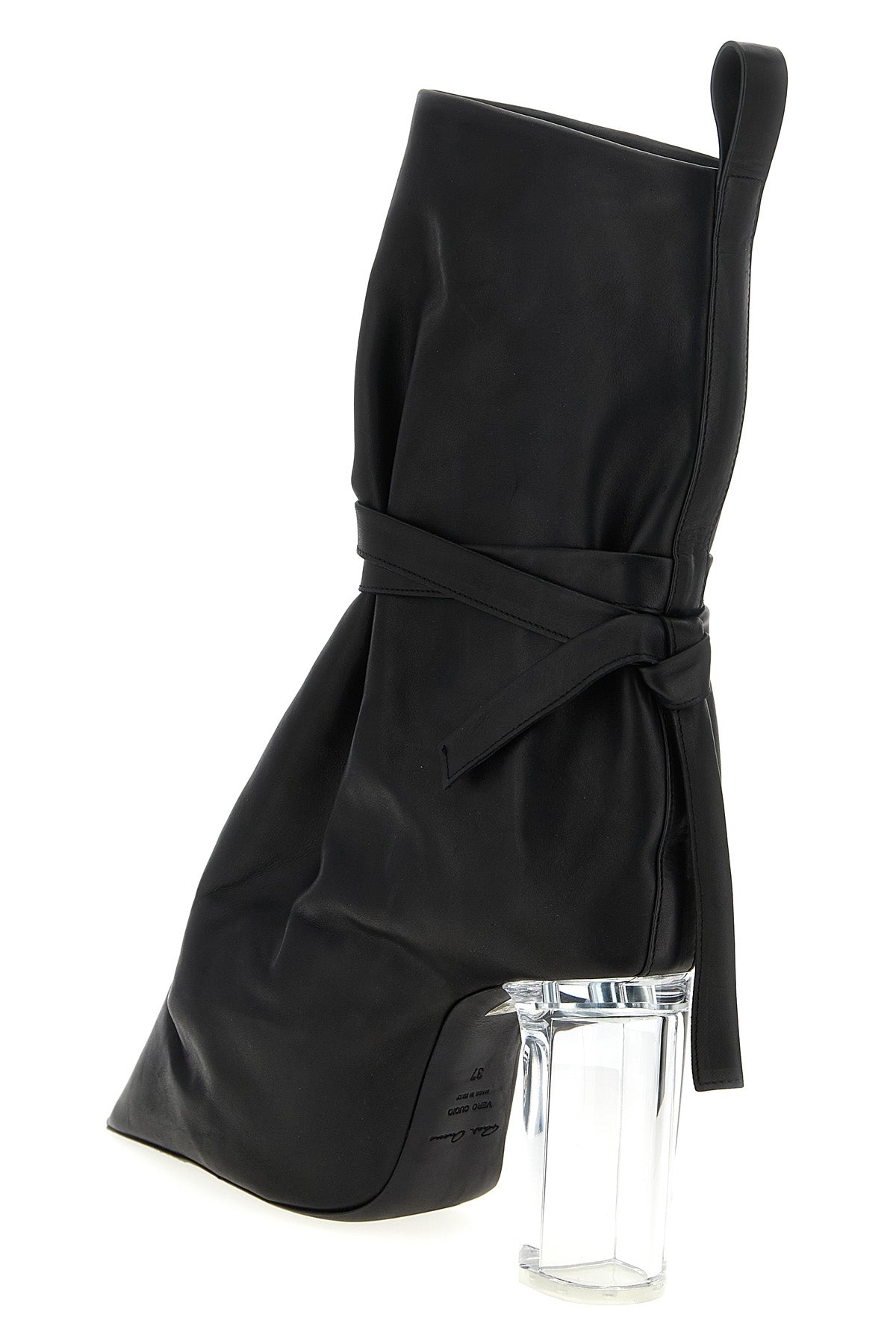 tied taco kiss leather ankle boots