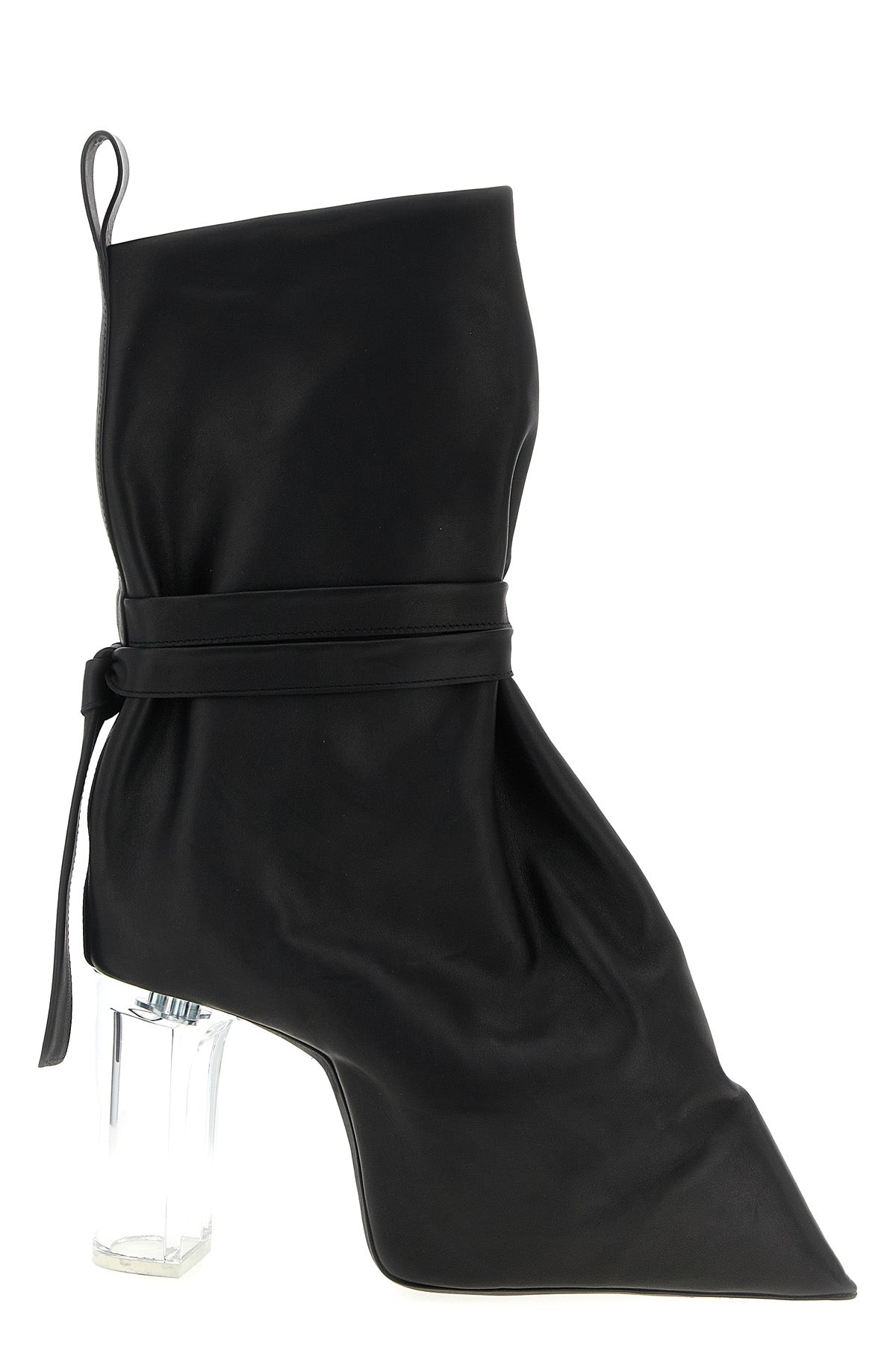 tied taco kiss leather ankle boots