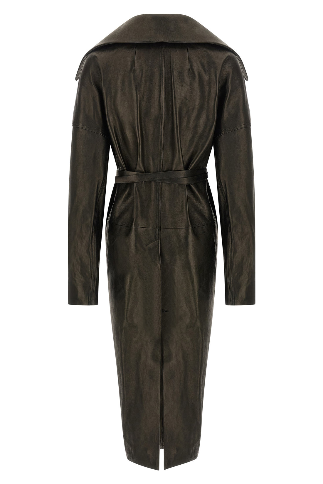 RICK OWENS 44 dracucollar belted vegetable-tanned cow leather coat finished