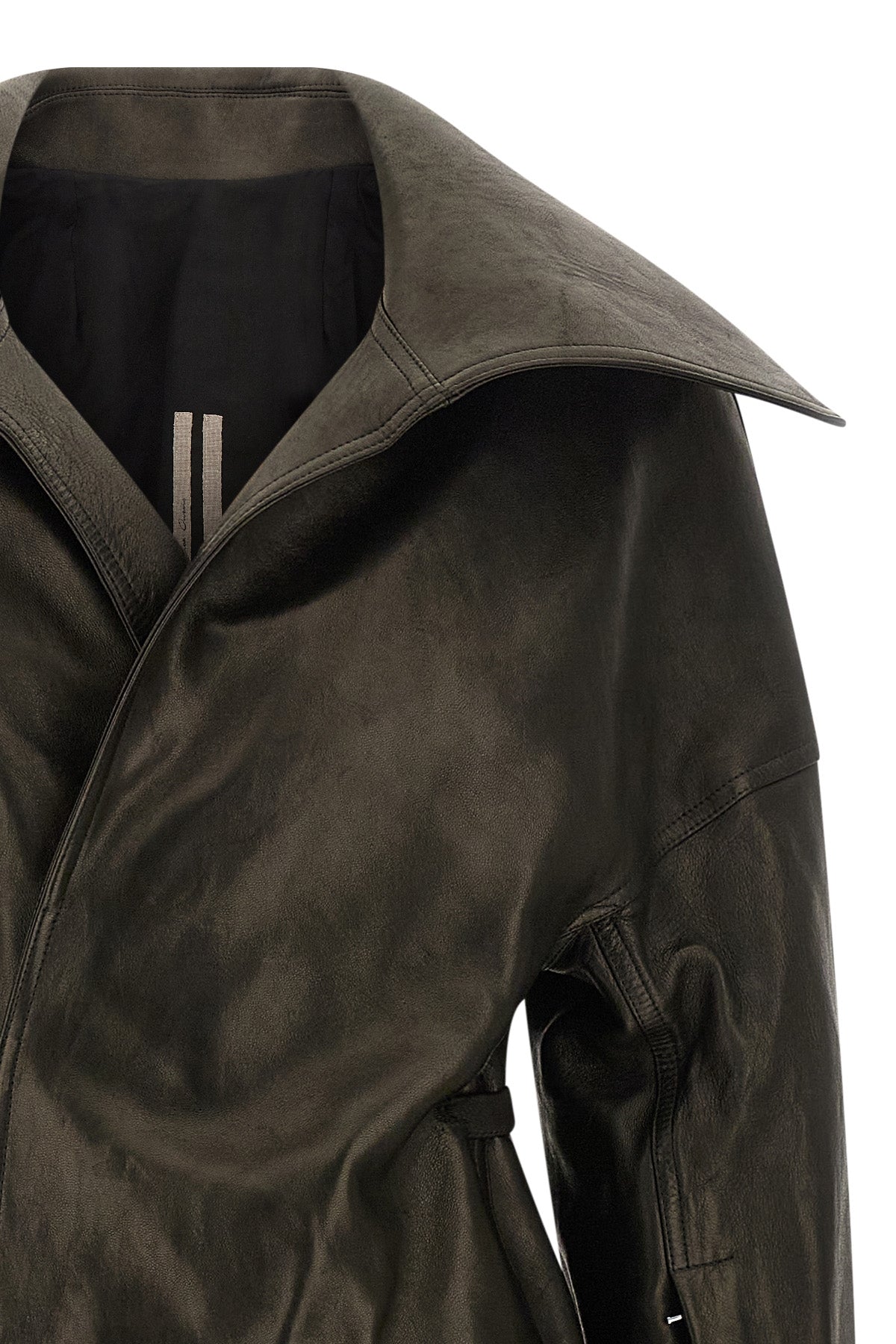 dracucollar belted vegetable-tanned cow leather coat finished