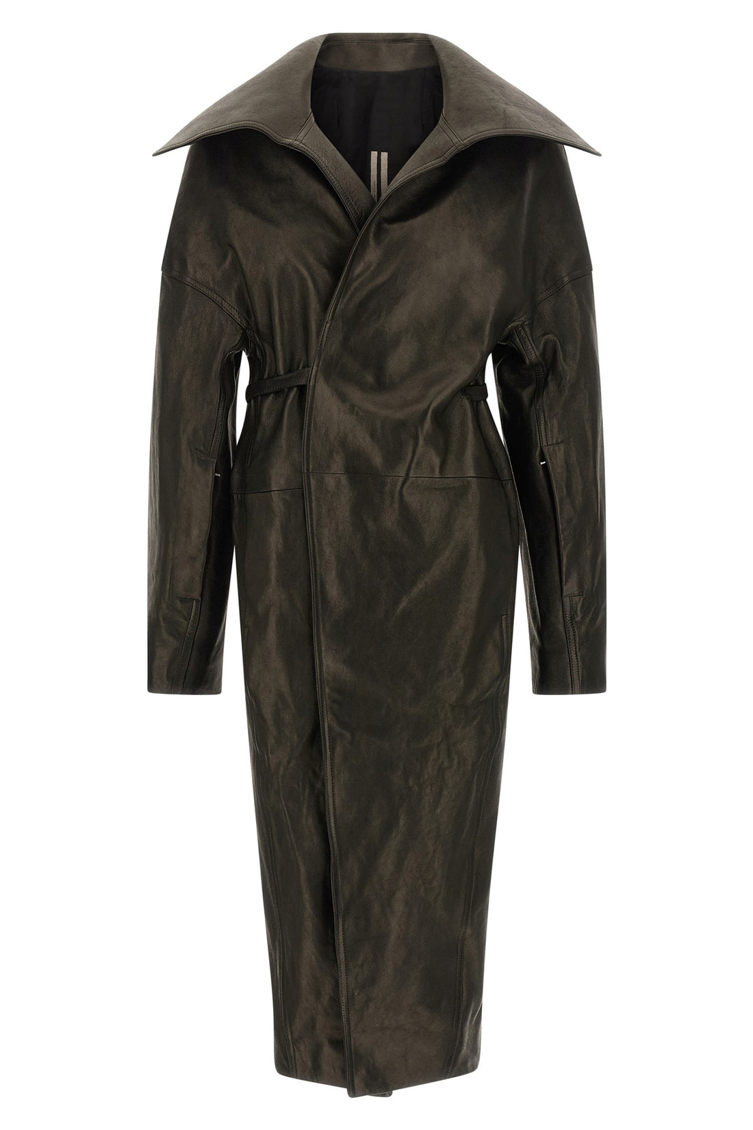 RICK OWENS 44 dracucollar belted vegetable-tanned cow leather coat finished