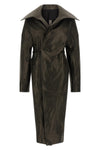 dracucollar belted vegetable-tanned cow leather coat finished