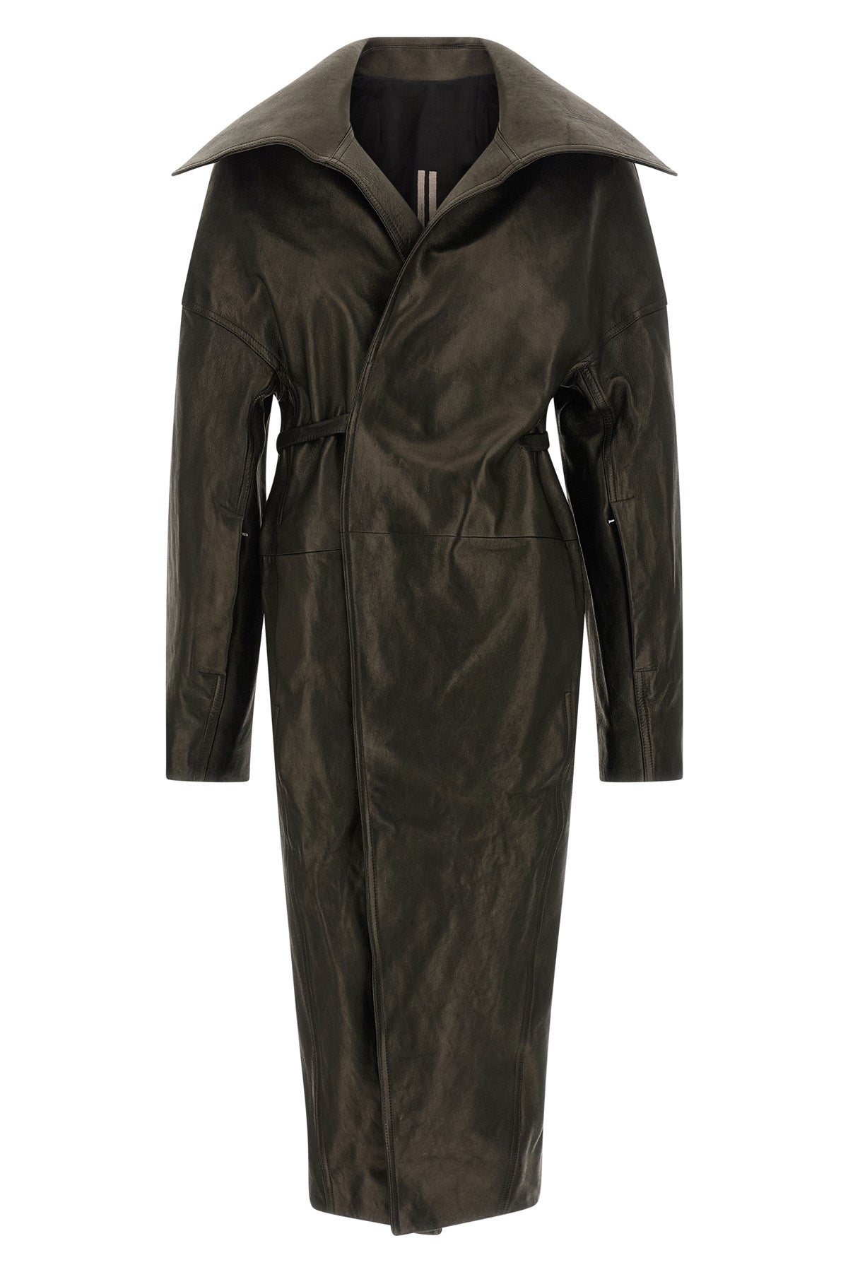 dracucollar belted vegetable-tanned cow leather coat finished