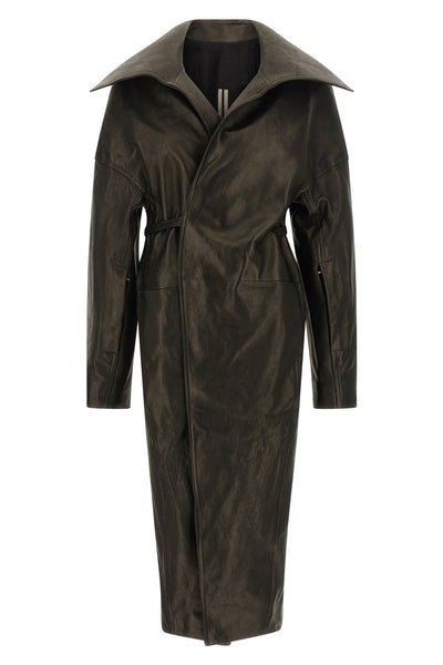 dracucollar belted vegetable-tanned cow leather coat finished