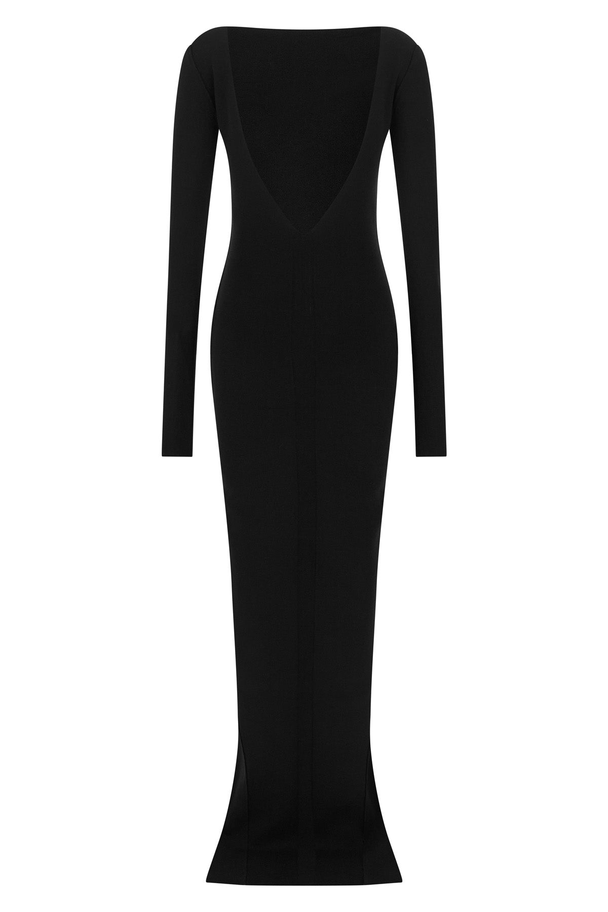 the long rick owens tight dress defines a sculptural and enveloping silhouette